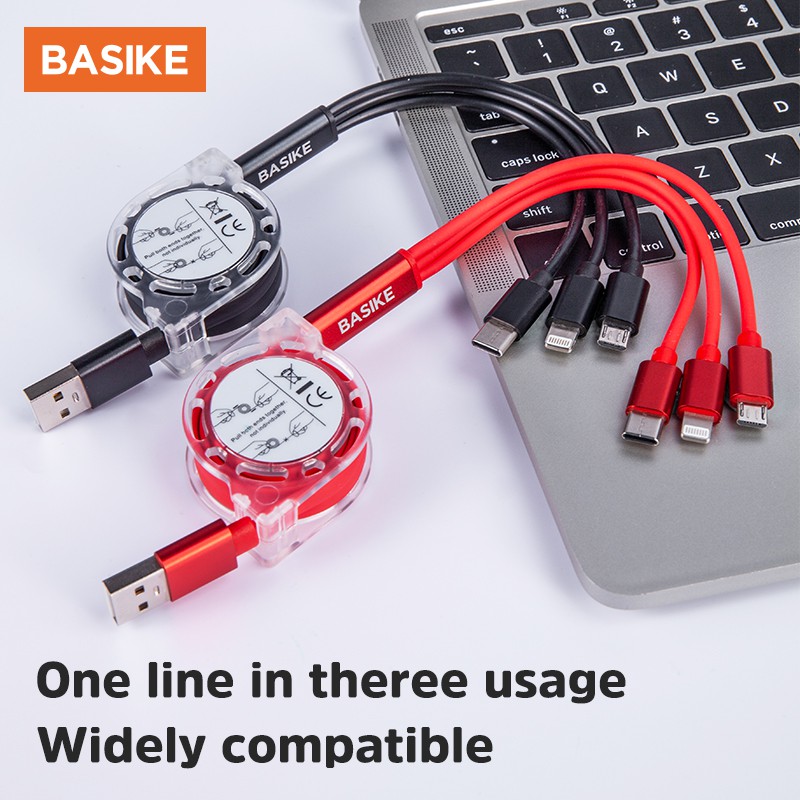 Kabel Data 3 in1 Micro+Lightning+Type-C Telescopic cable iPhone Fast Charging Xiaomi Samsung Vivo