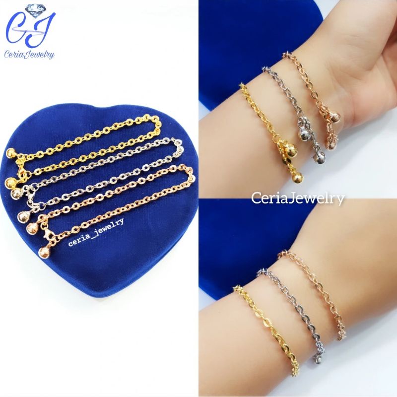 Gelang Perak Asli Silver 925 Lapis Emas Putih Asli Model Rantai - Gelang Anti Karat - Gelang Perak W