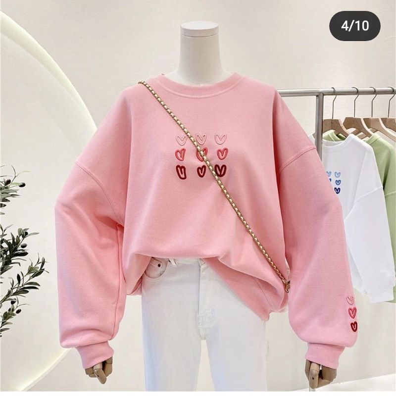 Sweater Polos Crewneck Wanita L &amp; XL Full Love