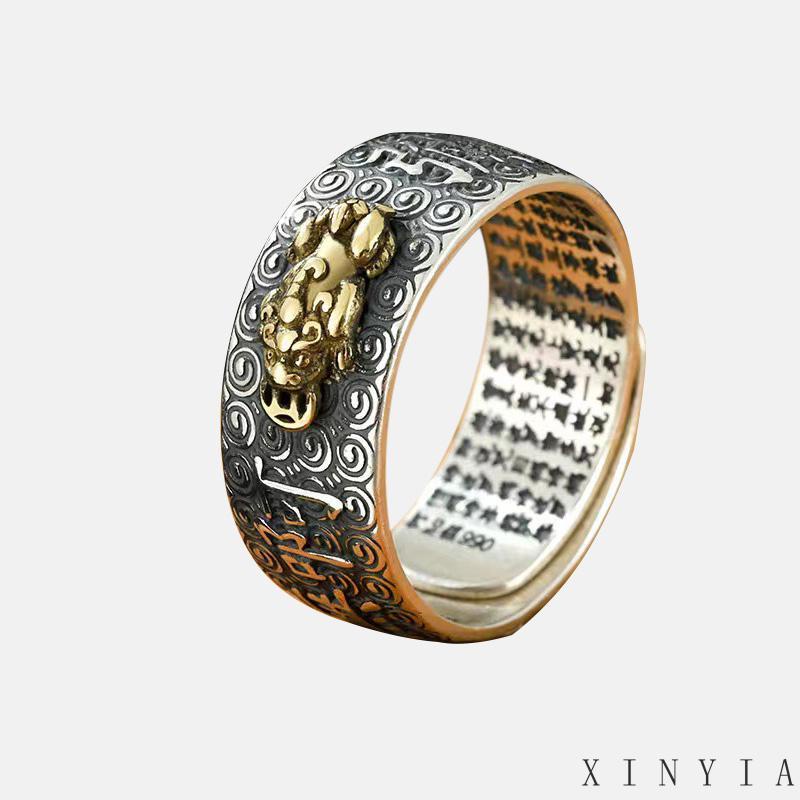 Cincin Model Terbuka Desain Tulisan Sutra Gaya Vintage Untuk Pria