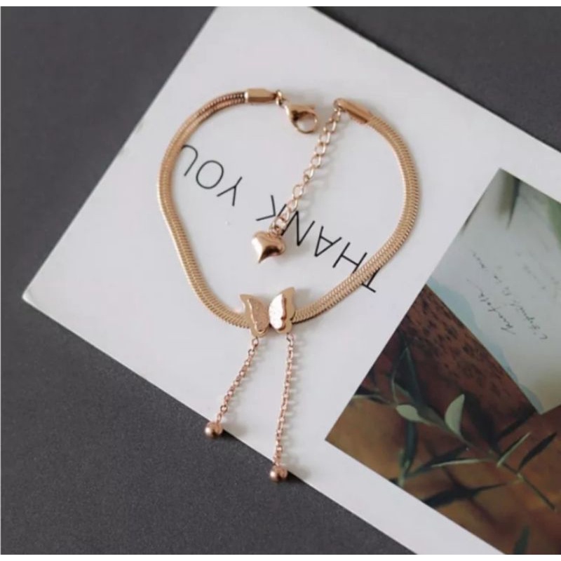 Gelang Gepeng Gold dan Rosegold Wanita Korea Anti Karat