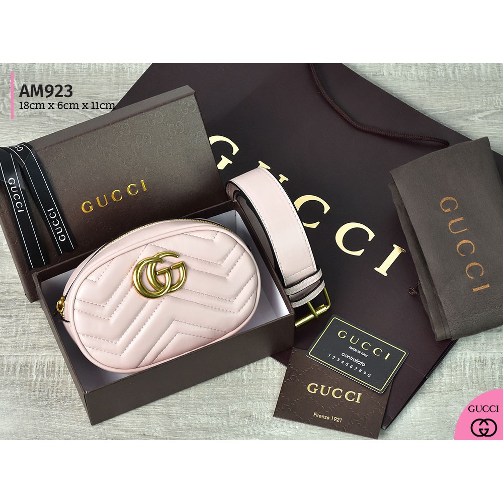 Tas Pinggang Gucci GG Marmont Matelasse SOFTPINK Semi Premium AM923