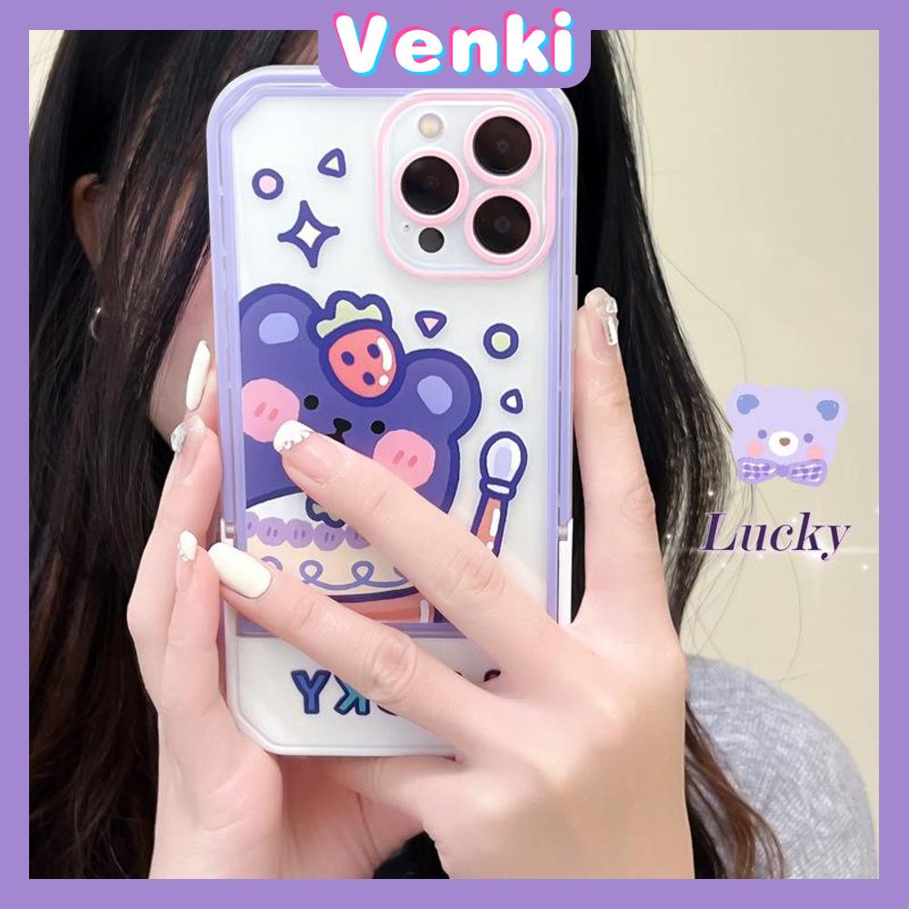 iPhone Case Acrylic Invisible Folding Stand Silicone Soft Case Airbag Shockproof Camera Cover Bear Cute Cartoon Compatible For iPhone 11 Pro Max 13 Pro Max 12 Pro Max 7Plus XS Max