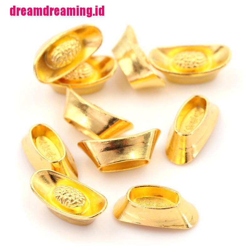 (dreamdreaming.id) 10pcs Ornamen Ingot Cina Warna Emas Untuk Dekorasi