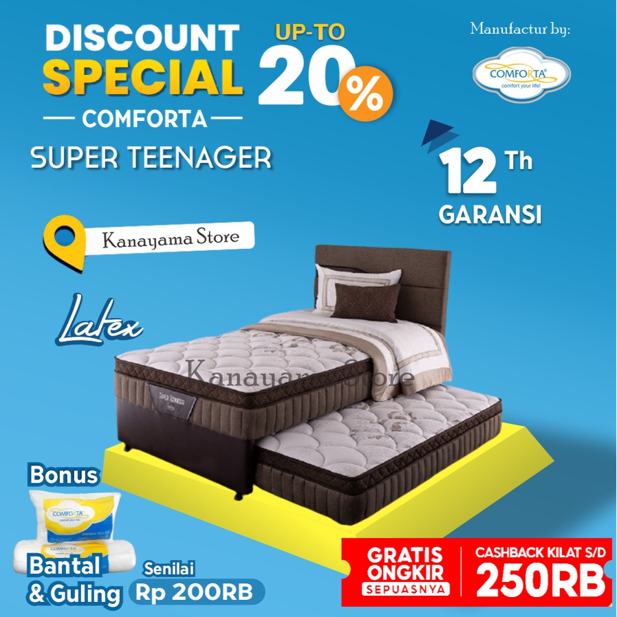 Comforta Spring bed Super Teenager sorong 2 in 1 Full Set 120 100 90 - 90*200, tanpa sandaran