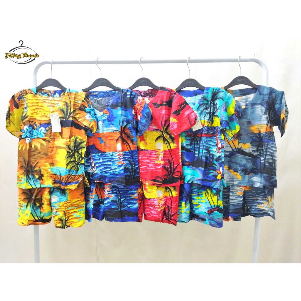 BAJU SETELAN ANAK PANTAI KELAPA KANCING DEPAN KHAS HAWAI BALI / STELAN ANAK PANTAI 1-7 TAHUN