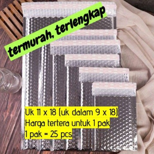 

amplop plastik bubble silver chrome 11x18 (uk dalam 9x18) packing online - 1 pak isi 25 pcs
