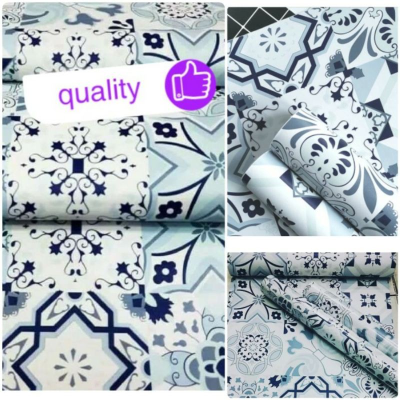 Wallpaper Sticker Dinding Tegel Batik Biru Dekorasi rumah Kekinian