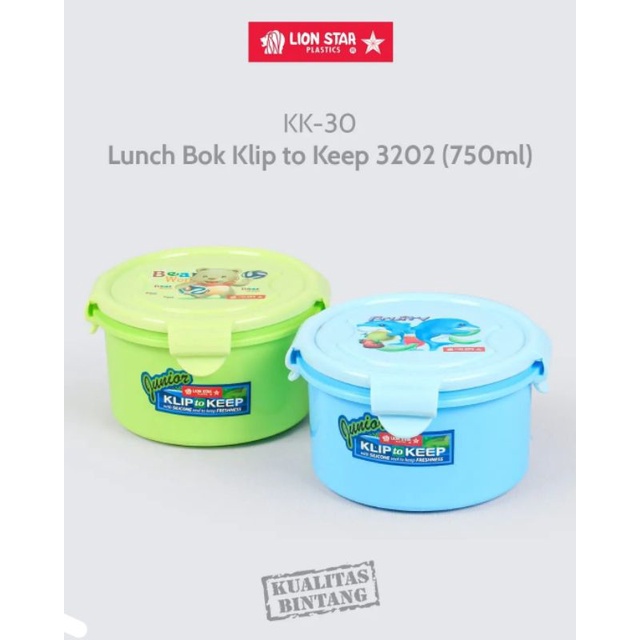 Kotak Bekal Makanan Anak Lunch Box Klip To Keep 500 ml 750 ml Lion Star 3201 3202 1101