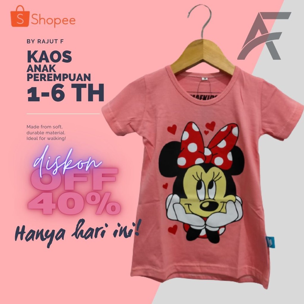 KAOS ANAK PEREMPUAN 1-6 TAHUN MOTIF MINNIE MOUSE