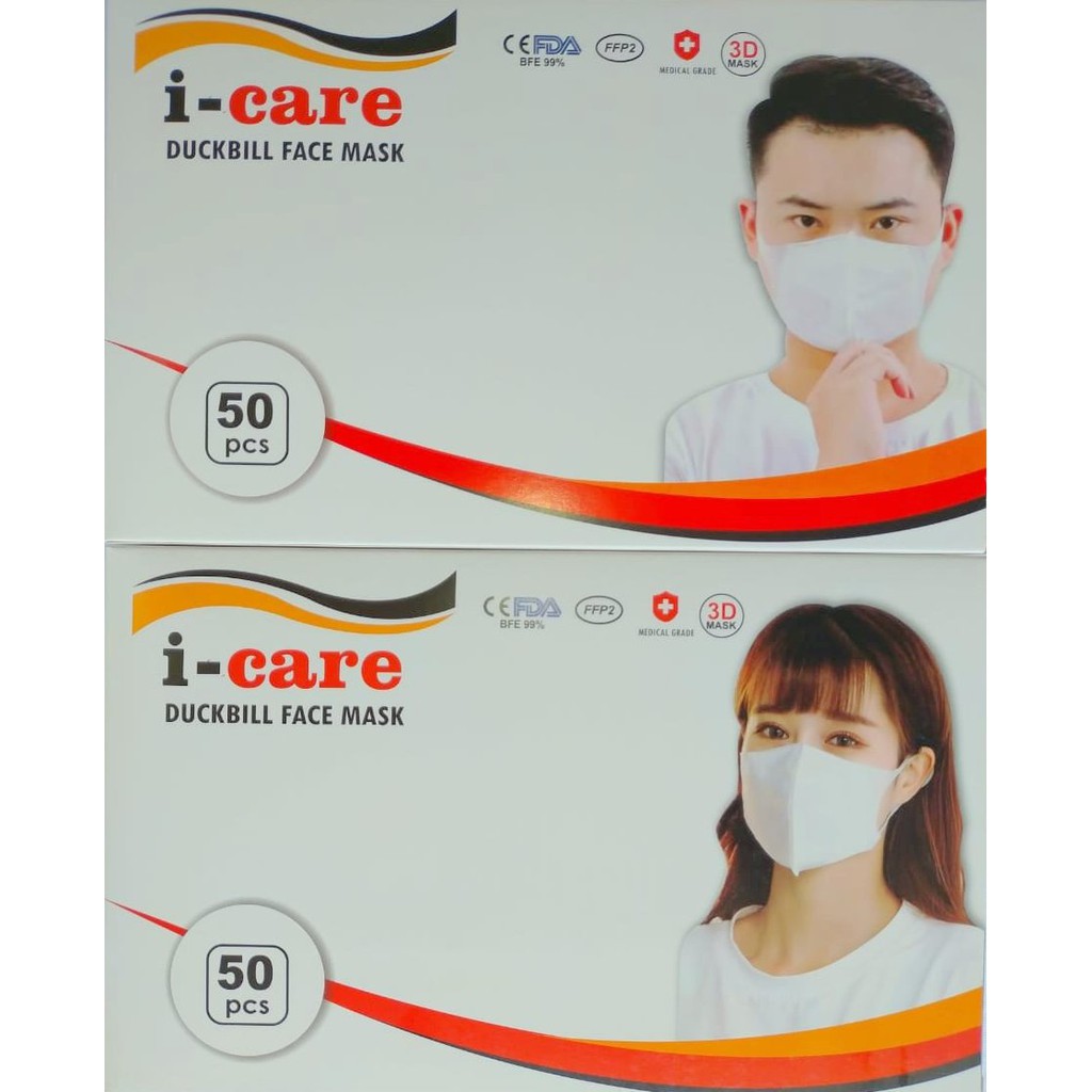 Masker Duckbill iCare dan Careion | 3 ply Masker Duck Bill | Masker Duckbill 95% CE BNPB