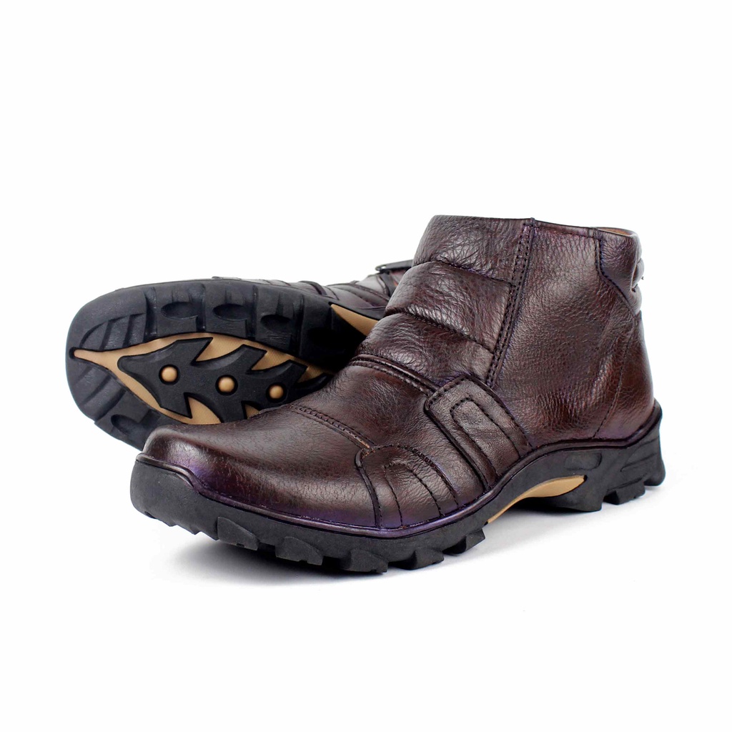 Sepatu Boots Pria Kulit Asli Virale  - Sepatu Safety - Sepatu Boots Pria Casual STG 021 Coklat