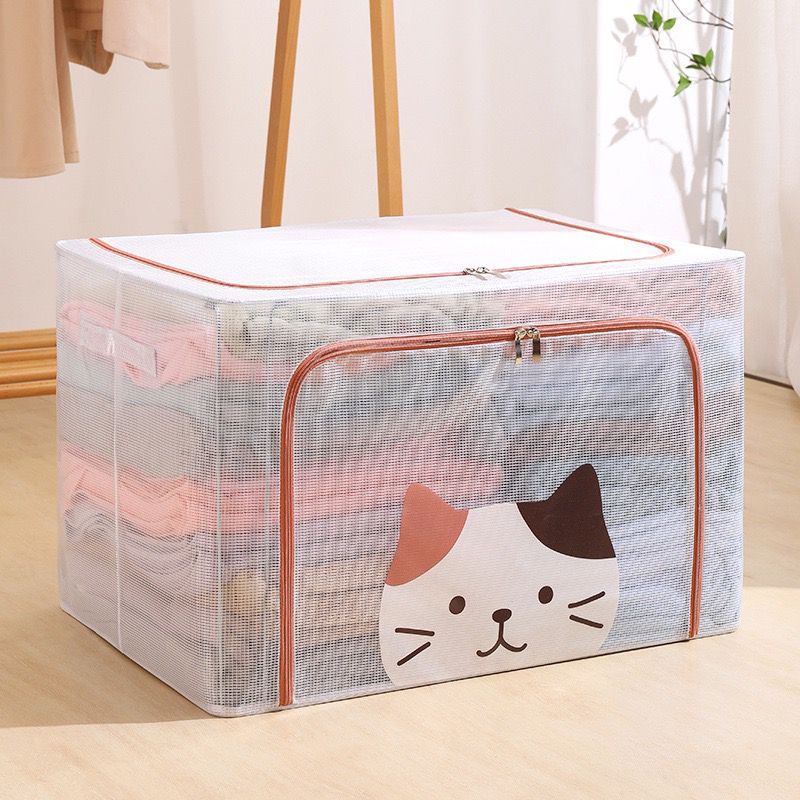 (BOW) 66L Storage Box Jumbo Transparan Kotak Penyimpanan Organizer Double Zipper Serbaguna 19AQ21