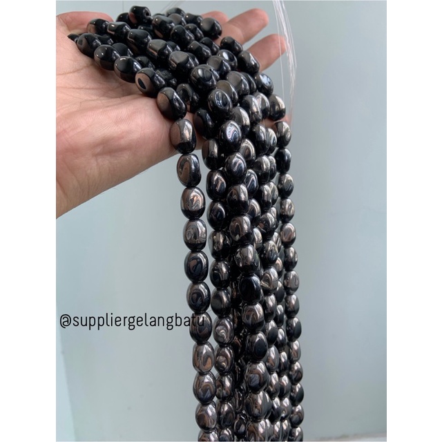 kristal CEKO KACANG SILVER BLACK 10mm hitam perak oval cutting string