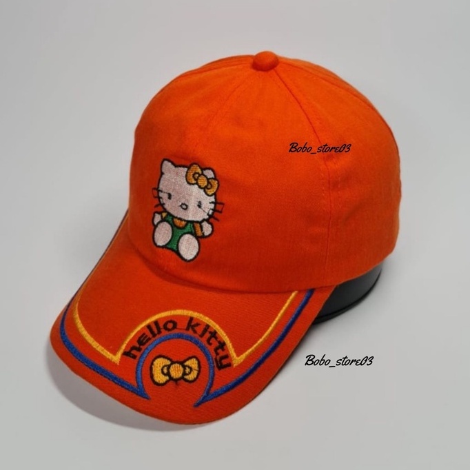 Bobo_store03 Topi Baseball Anak laki laki perempuan Karakter Superhero spiderman Tayo Boboboy hellokitty lol Usia 2 Sampai 8 Tahun Kualitas Terbaik-hellokity oren