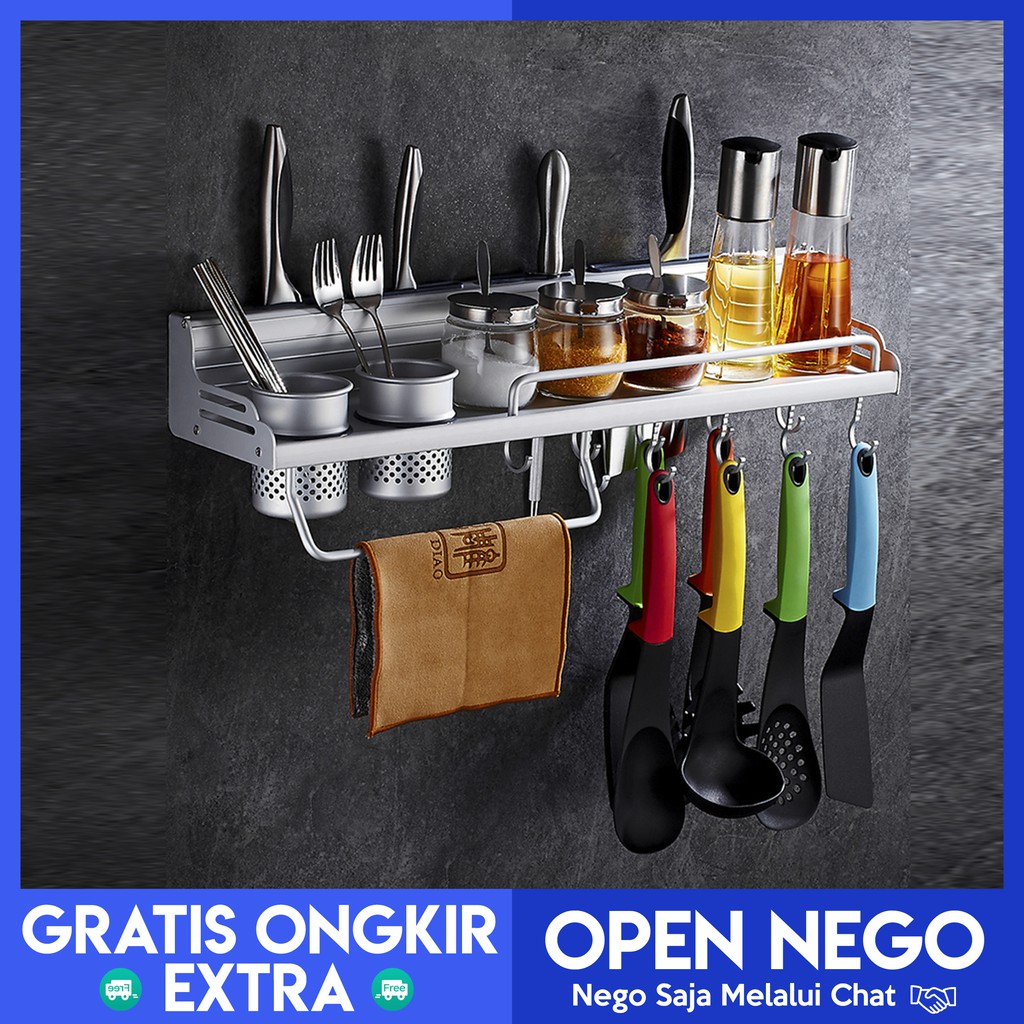 RAK DAPUR TEMPEL DINDING RAK BUMBU DAPUR SERBAGUNA RAK GANTUNG MINIMALIS MULTIFUNGSI ALUMINIUM MURAH