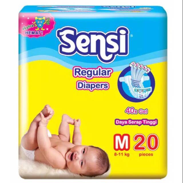 Sensi Baby Regular Diapers Tape S M L 20 - Popok Bayi Sekali Pakai Diaper Perekat S20 M20 L20