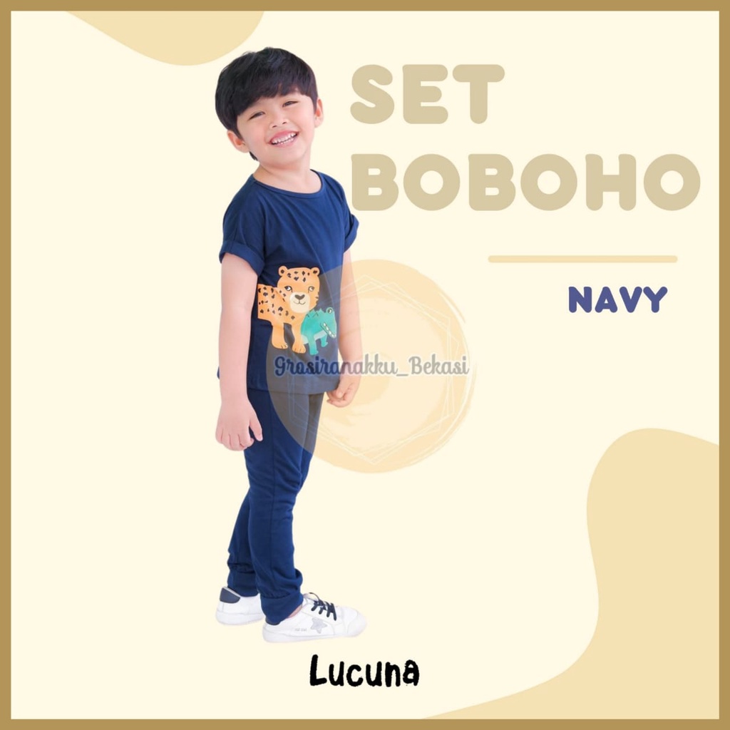 Setelan Anak Unisex Boboho Lucuna Warna Navy Size 1-5 Thn