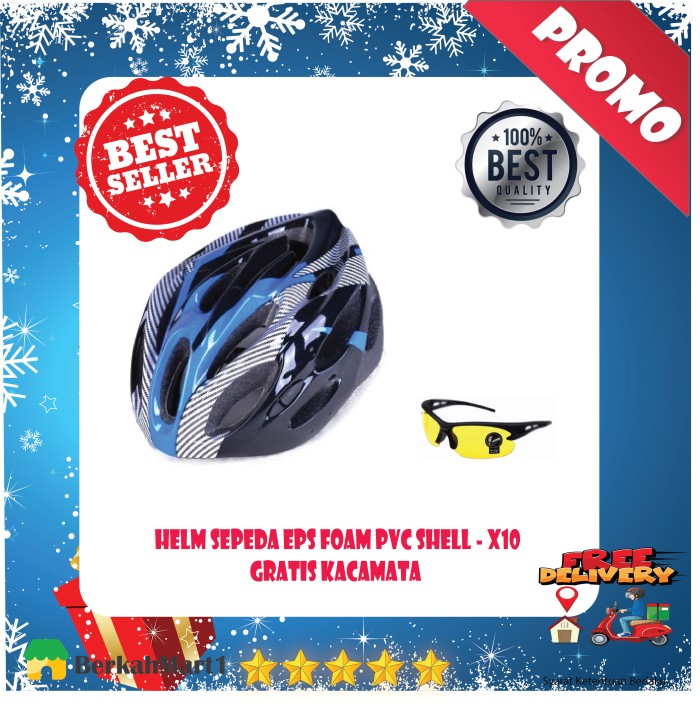 Helm Sepeda MTB Gunung PVC BONUS Kacamata Sepeda Lensa Mercury - Biru