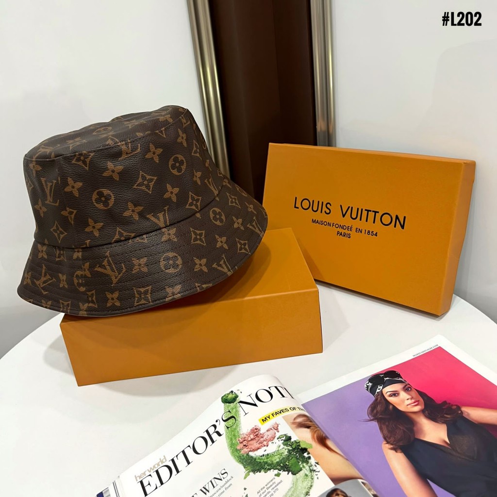 TOPI Monogram Leather Cap Hat One Size L202