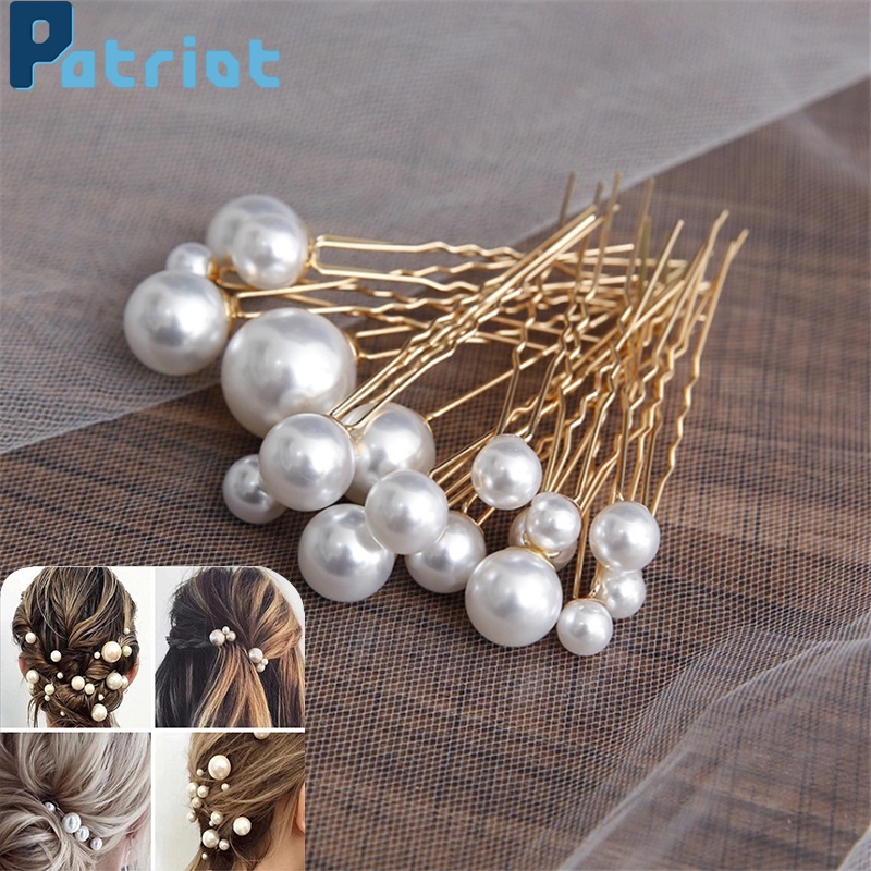 20Pcs/Bag U Shape Metal Pearl Flower Inlaid With Diamond Plate Hairpins Hair Accessories For Bridal Wedding