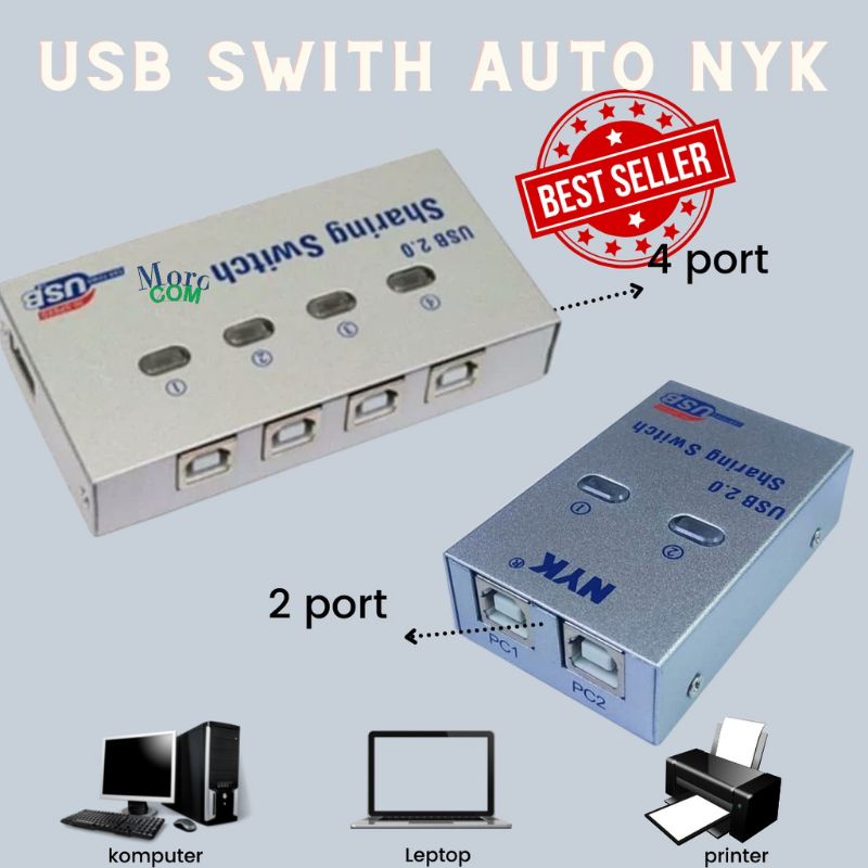 AUTO SWITCH USB PRINTER 2PORT 4PORT SHARING SWITCHCHER USB 2.0 PRINTER KABLE MANUAL OTOMATIS
