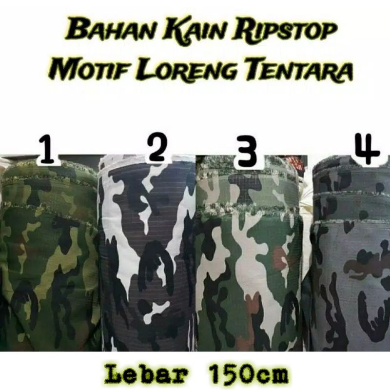 Bahan Kain Ripstop Motif Doreng Loreng Tentara seri 01 / Bahan Celana / Bahan Baju