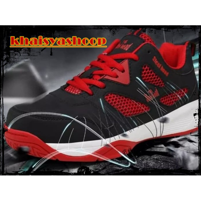 Shoes/ Sepatu Safetu / Safety Shoes / Sepatu Safety Merah Hitam / Sepatu Safety model Sneaker
