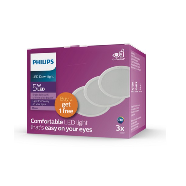MULTIPACK Downlight Meson 59447 Philips 5 Watt 65K (Bulat) - Paket 2 Gratis 1