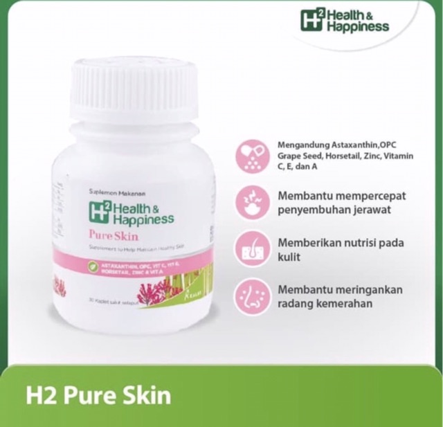 H2 pure skin 30 tablet ( mempercepat penyembuhan jerawat )