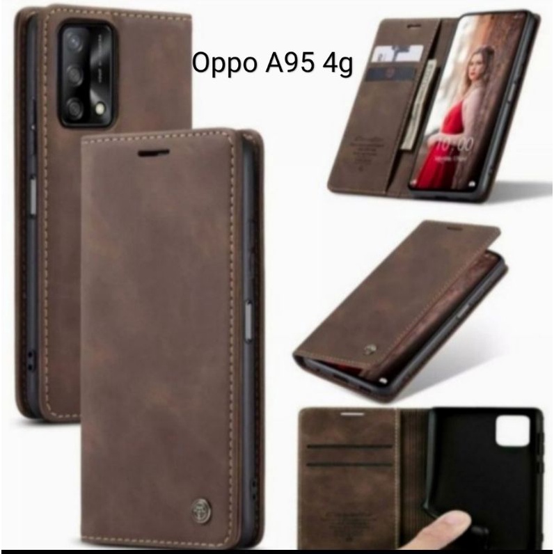 Case Oppo A95 4g Flipcase Dompet Kulit Leather Original Premium Casing