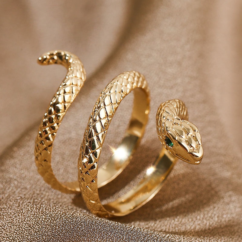 Cincin Sterling Silver 925 Model Rantai Ular Hias Zircon Hijau Gaya Punk Rock Untuk Wanita