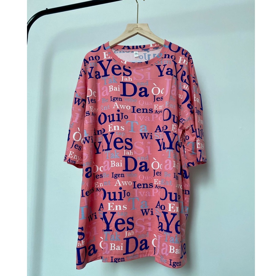 Oversize Tee Tshirt Model Longgar Untuk Wanita Motif Tulisan YES