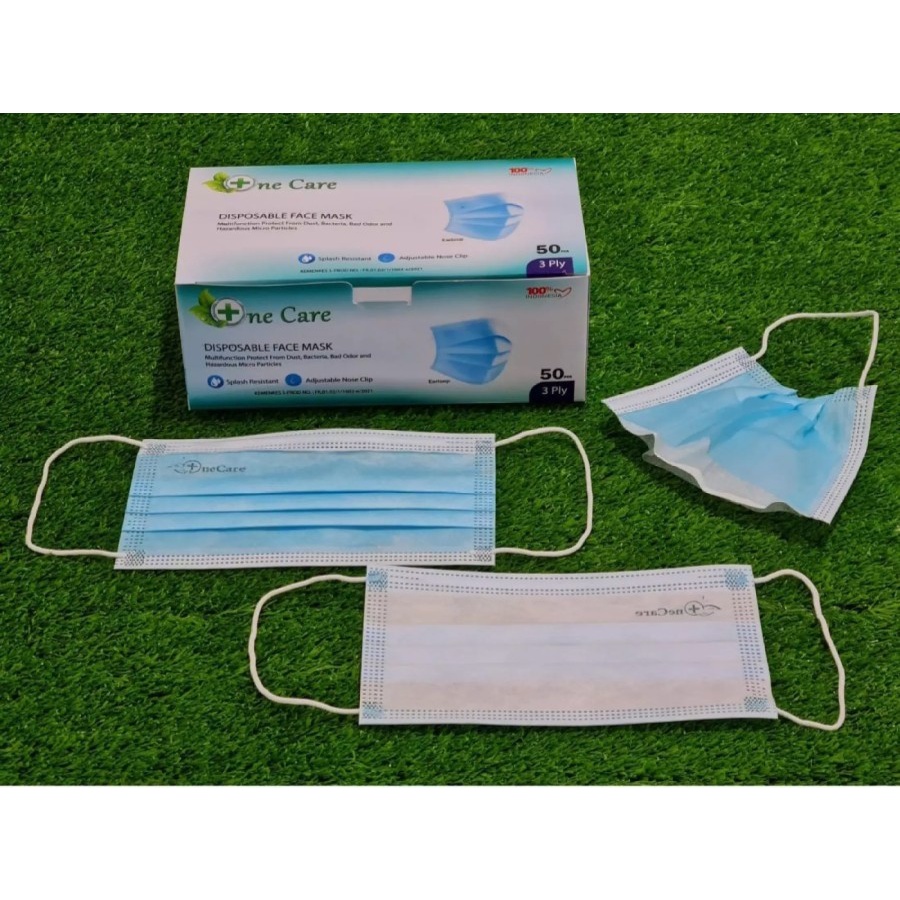 Masker Local 3ply isi 50 Pcs Earloop NeCare Indonesia Emboss Kemenkes