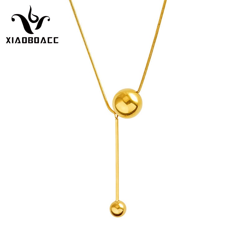 XiaoboACC Kalung Rantai Klavikula Lapis Emas 18K Bahan Titanium Steel Ukuran Untuk Wanita - 38CM + 6CM