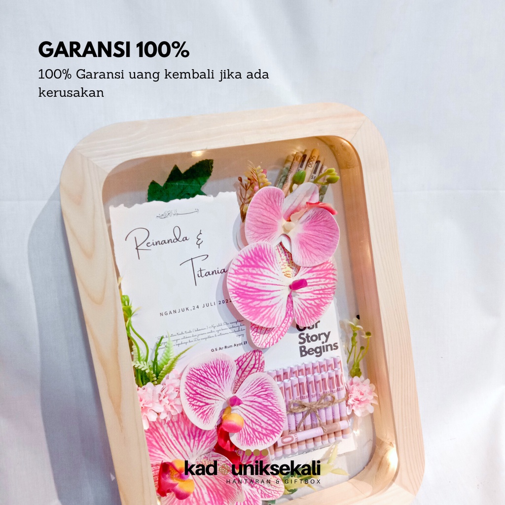 Simbolis Mahar Pernikahan White Flowers - Mahar Bingkai 3D Jati Belanda