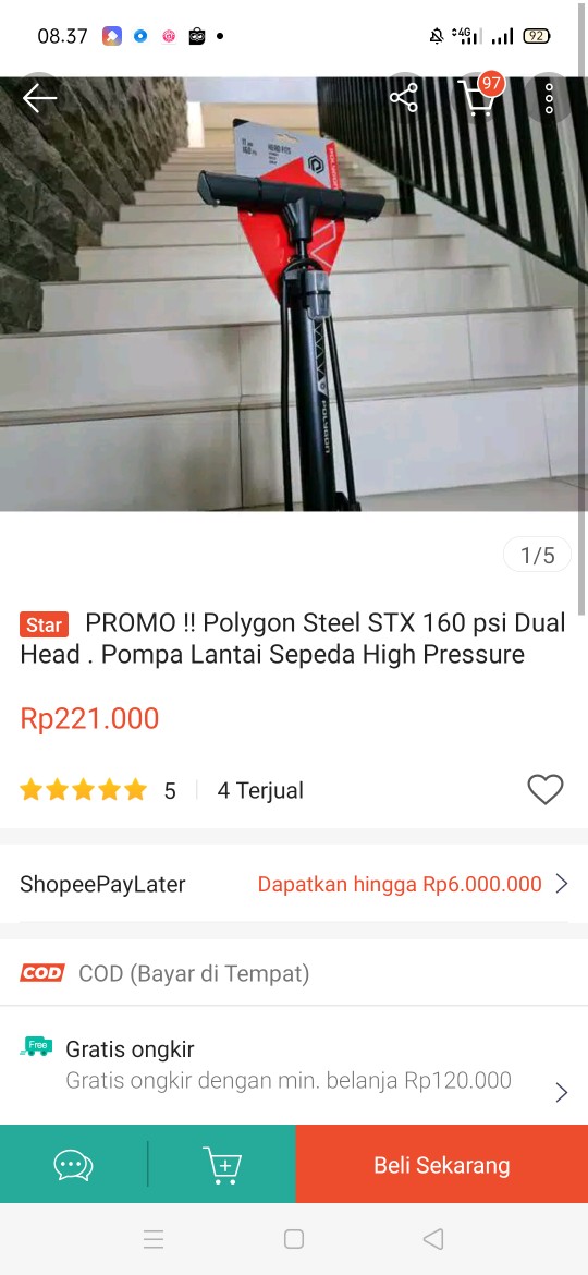 Promo !! Polygon Steel Stx 160 Psi Dual Head . Pompa Lantai Sepeda High Pressure Tekanan Tinggi