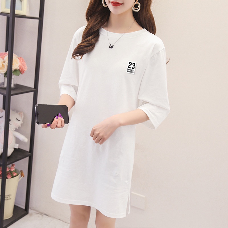 Mori Gaya Fashion Lengan Pendek Longgar Gaun Slimming Midi Gaun