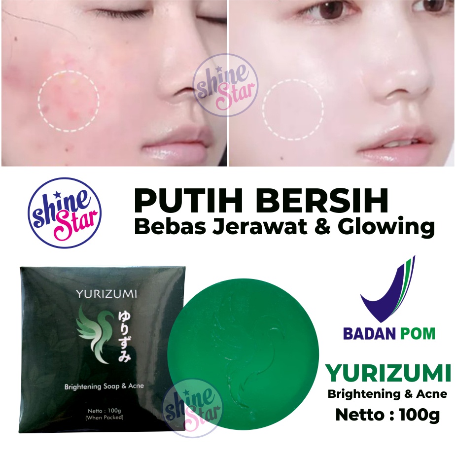 SHINE STAR - TERBARUUU !! Sabun Pemutih Yurizumi Brightening &amp; Acne Soap 100g Original 100% BPOM - Sabun Muka Glowing Penghilang Jerawat dan Flek Hitam Paling Ampuh / Sabun Pembersih Muka Pria Wanita