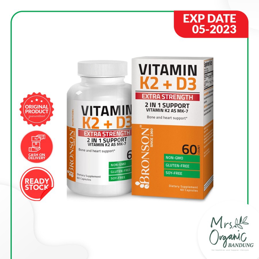 Vitamin Suplemen K2 + D3 Extra Strength Bronson 60 Kapsul