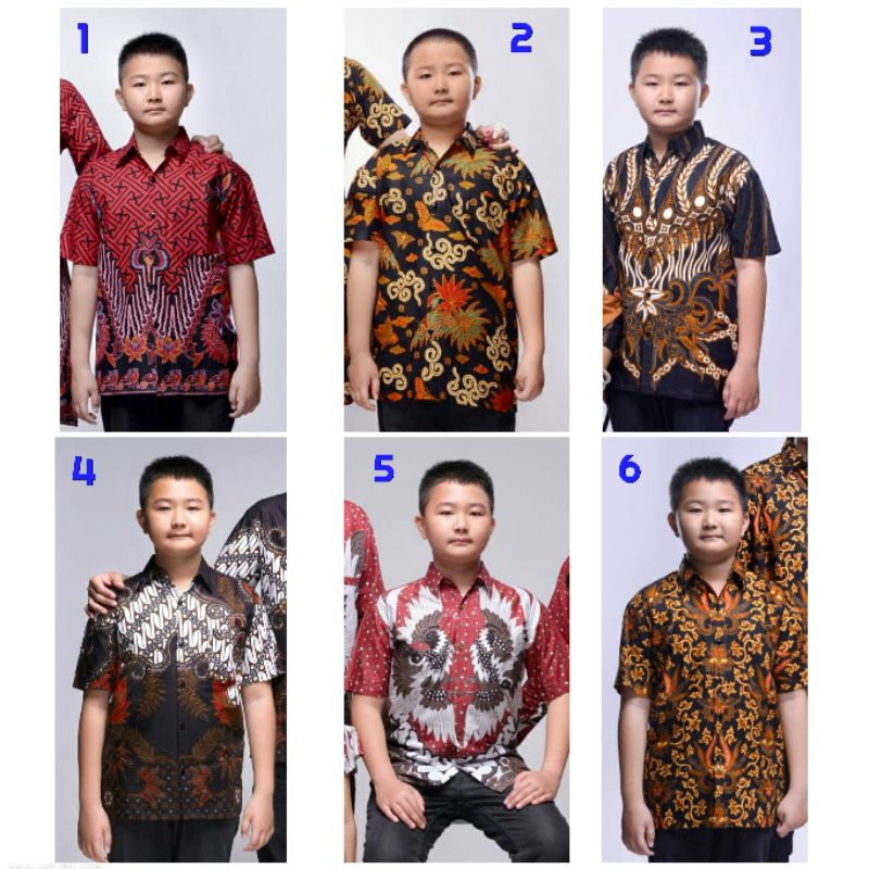 Kemeja Batik Anak 2-12tahun Atasan Hem Baju Batik Anak Laki Laki Cowok Lengan Pendek Seragam MOR