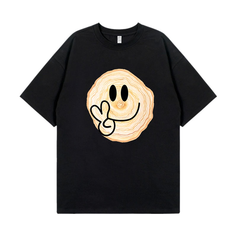 American Vintage Smiling Face Pattern printing Overszie T-shirt baju kaos wanita/kaos puith