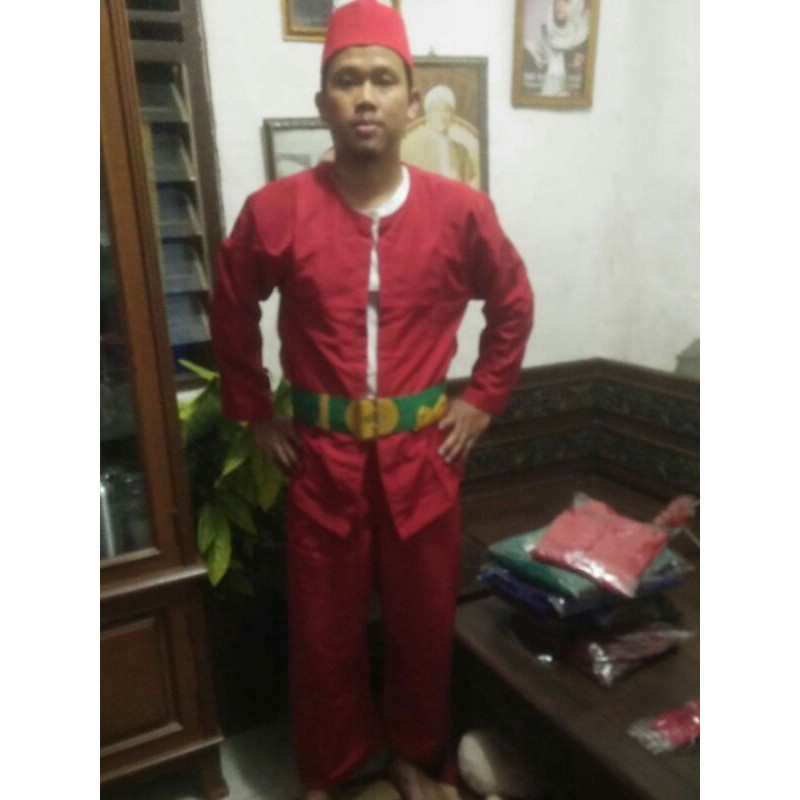 Jual baju pangsi Betawi komplet baju betawi(baju+celana+sabuk+peci