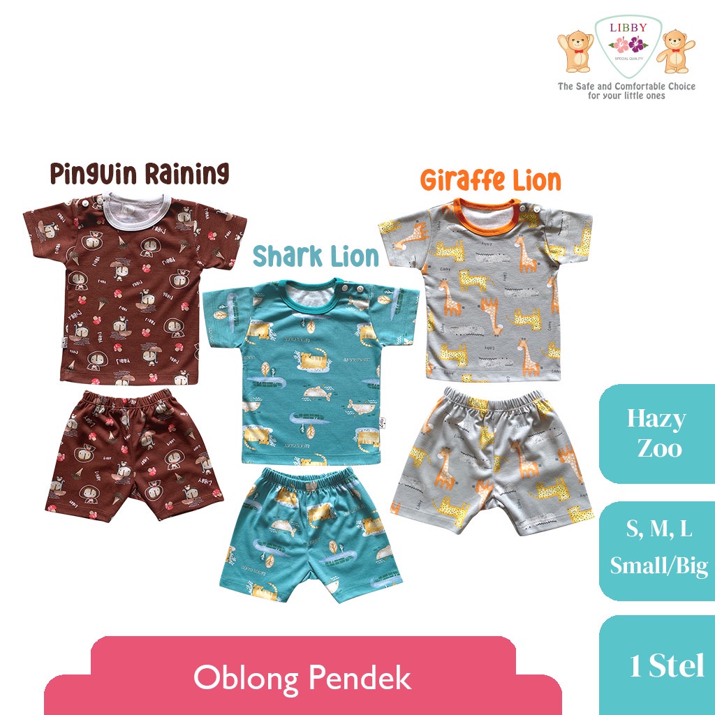 [Size 2L - XXL] Libby Hazy Zoo Setelan Oblong Pendek Kancing Pundak 3 Pcs