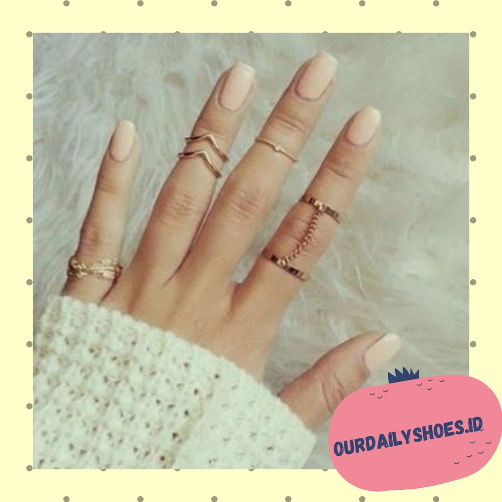 ★ODS★ 5 PCS Set Cincin Rantai Emas FA130 Model Terbuka Gaya Retro Korea kekinian