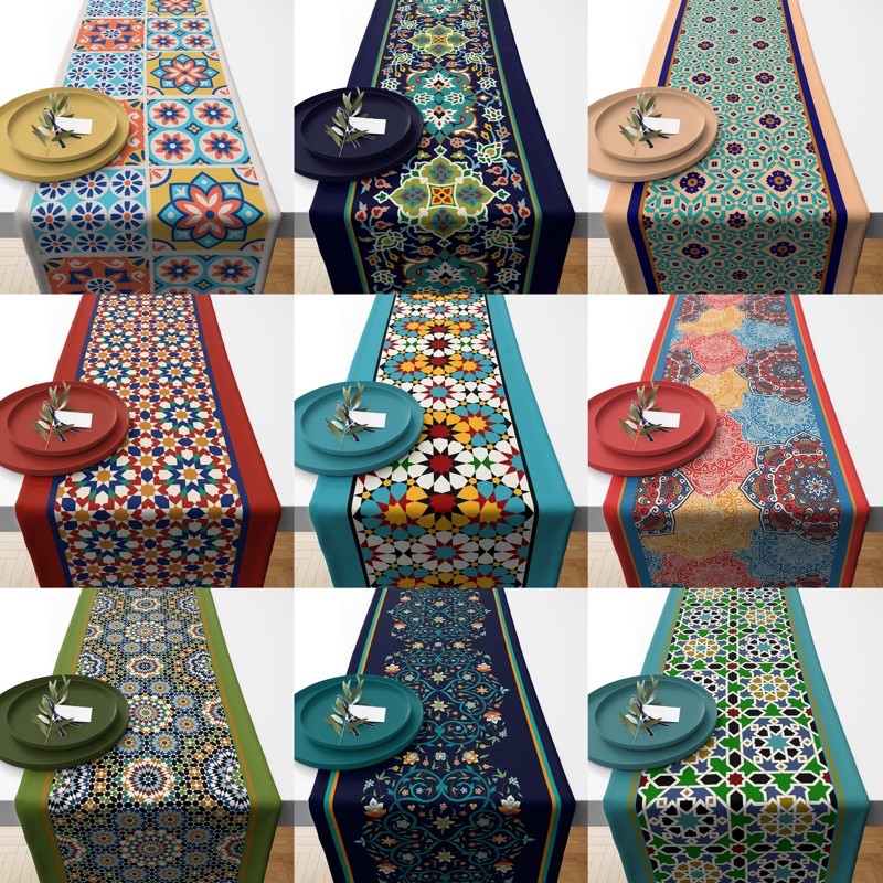 Table Runner Taplak Meja Motif Bohemian Turkish Maroko Arabic Turkey Aesthetic 140x40 cm dan 230x40 cm - Pusat Kado Murah