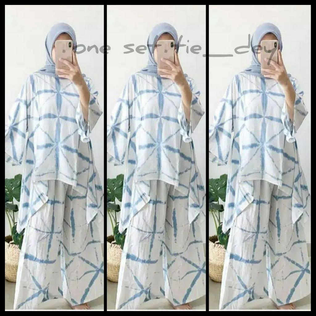 SETELAN WAKA ONE SET WAKAWAKA RAYON PREMIUN JUMBO TERBARU HITAM PUTIH SHIBORI TYE DYE