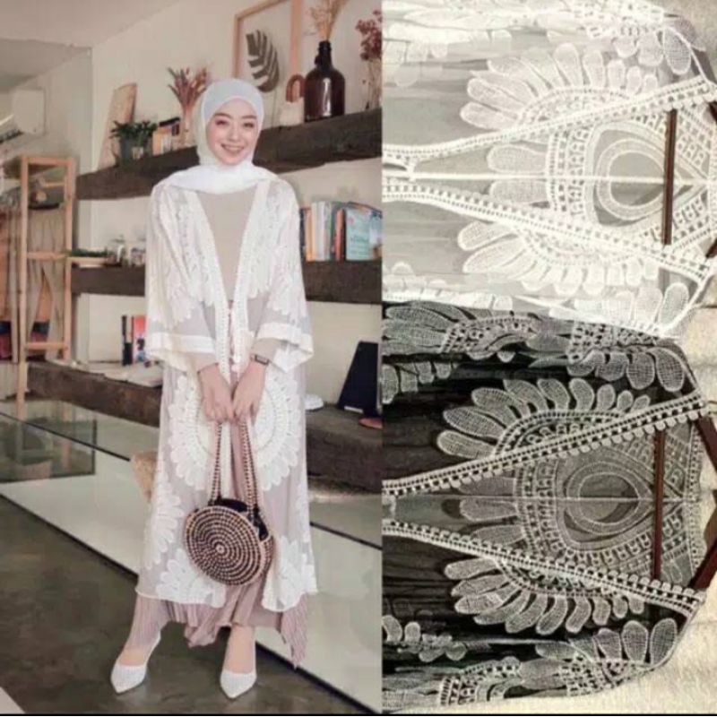 LACE OUTER CARDIGAN BLOOMY// LONG  OUTER MATAHARI // ORIGINAL IMPORT BANGKOK-Matahari putih