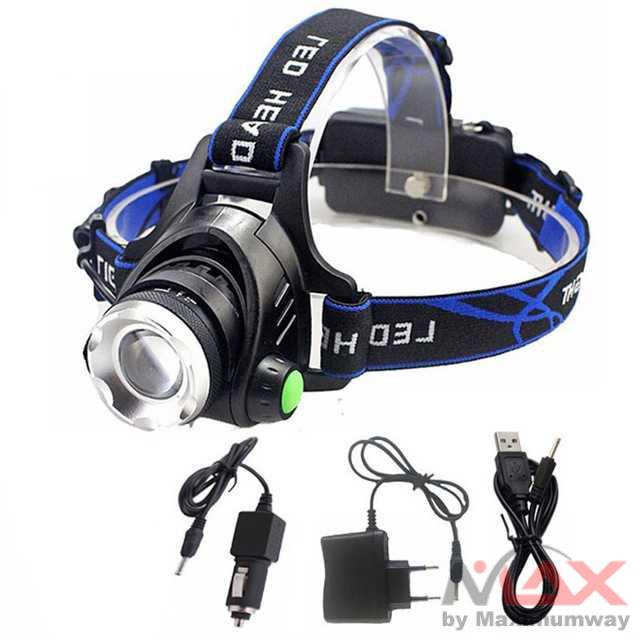 Senter paket + charger High Power Headlamp LED Cree XML Swat Police Light Zoom Outdoor Murah Bagus