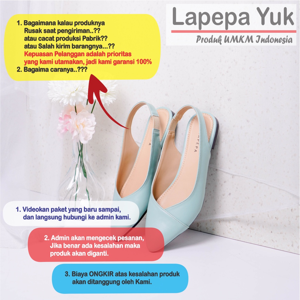 LAPEPA YUK - Sepatu Flat Shoes Wanita FREYA Untuk Kerja kantor Spatu Flatshoes Cewek Kuliahan Jalan Santai Casual Empuk Slop Lancip Warna MINT Kasual Hijau Sage Green Strap Tali Selop Belakang Premium Original Kekinian Terbaru Shoes Mall Official Store